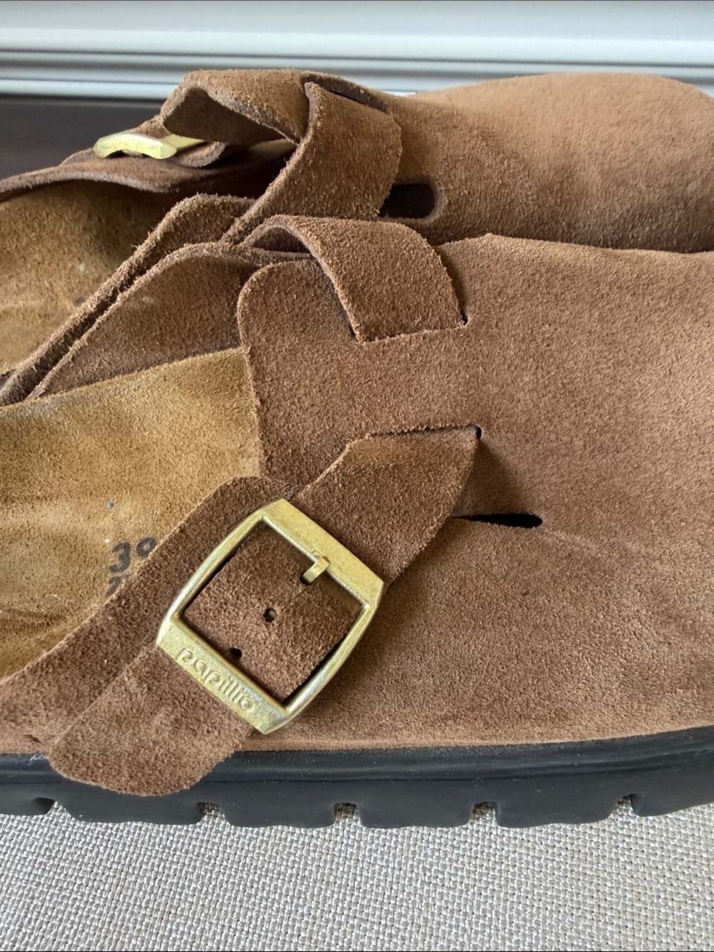 Birkenstock Papilio  Brown Suede Slip-On Clogs with Buckle - Picture 6 of 8
